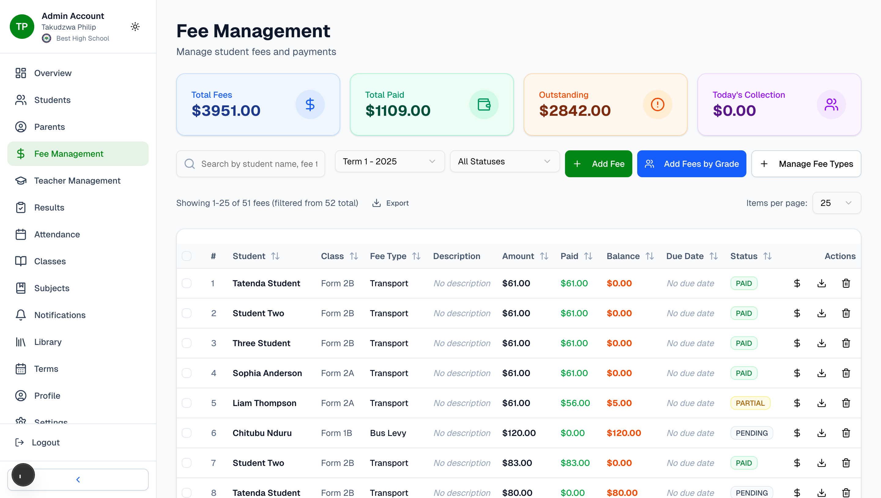 Fee Management - Payment Tracking